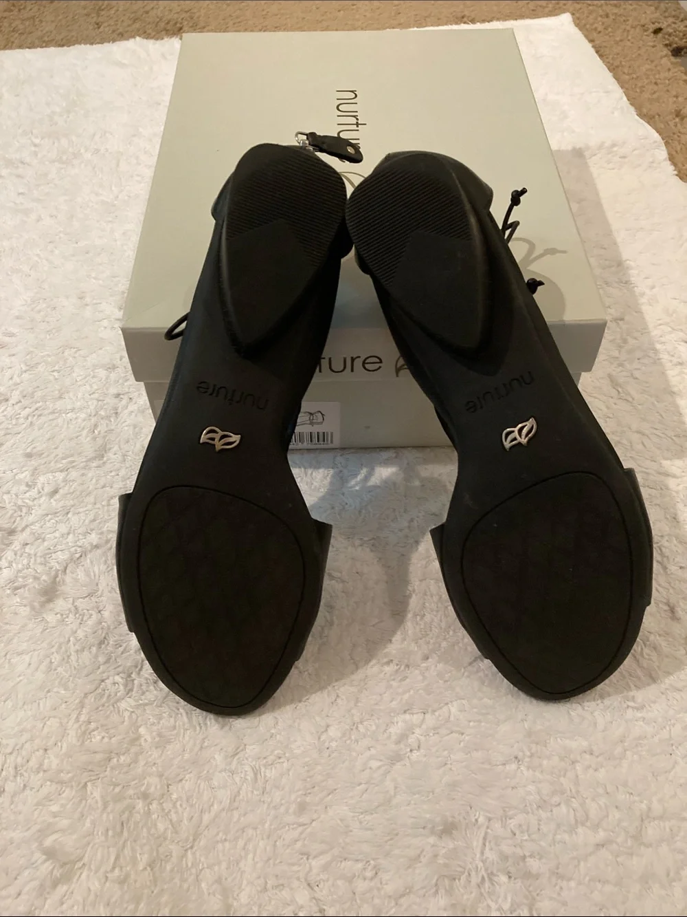 New! In Box! Nurture Black Open-Toe Slingback Leather Sandals.